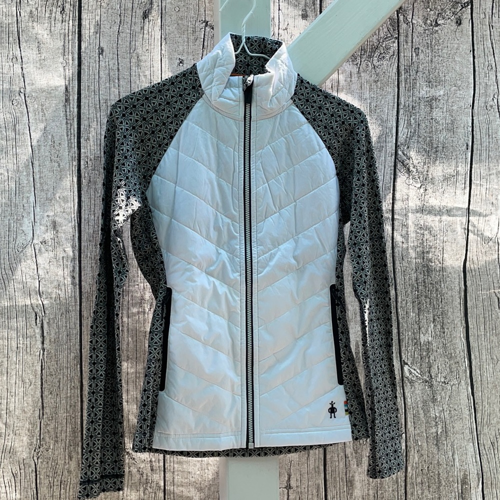 Smart wool white black front zip jacket XS